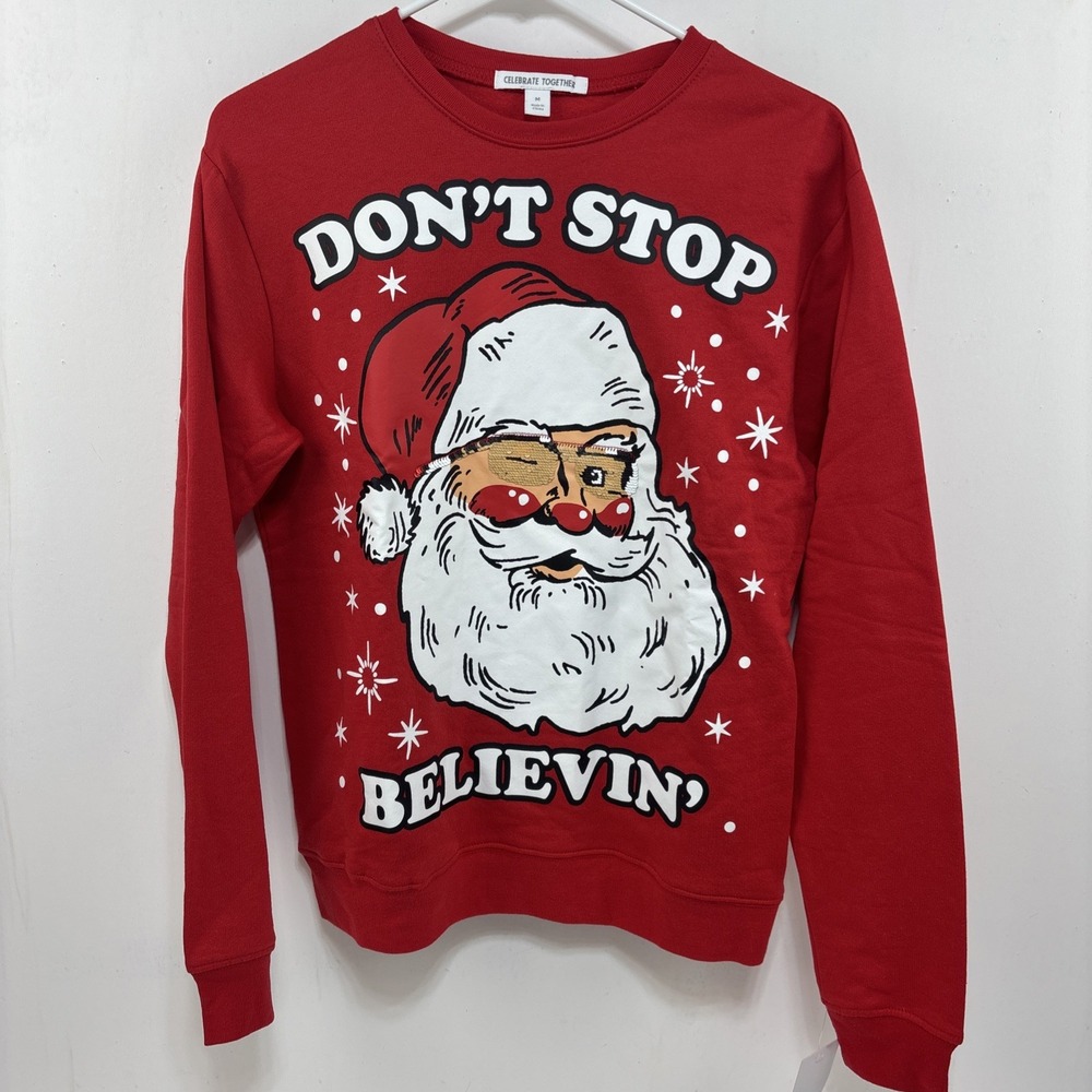 Celebrate Together Christmas Sweater Don't Stop Believing' Womens Size M NWT
